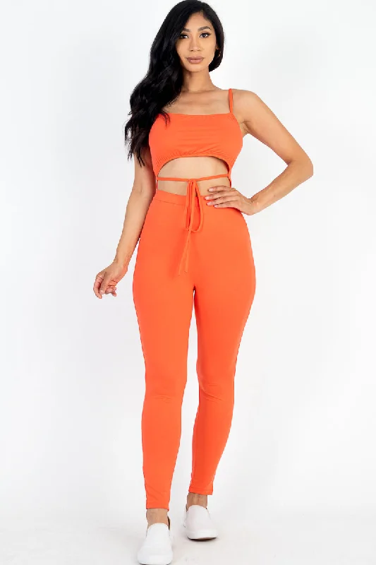 Extra Discounts Solid Tie-Front Cutout Jumpsuit