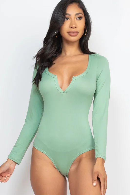 Exclusive Deal Solid Long Sleeve Bodysuit with Split Neckline