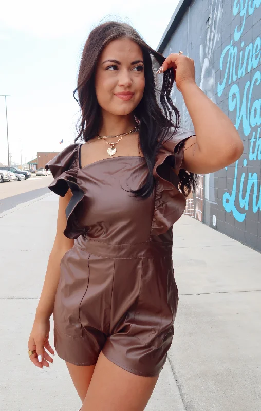 Get It Before It’s Gone Square Neck Faux Leather Romper