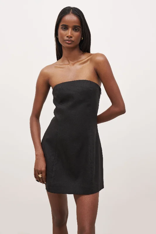 Price Smash Strapless Linen A Line Mini Dress - Black