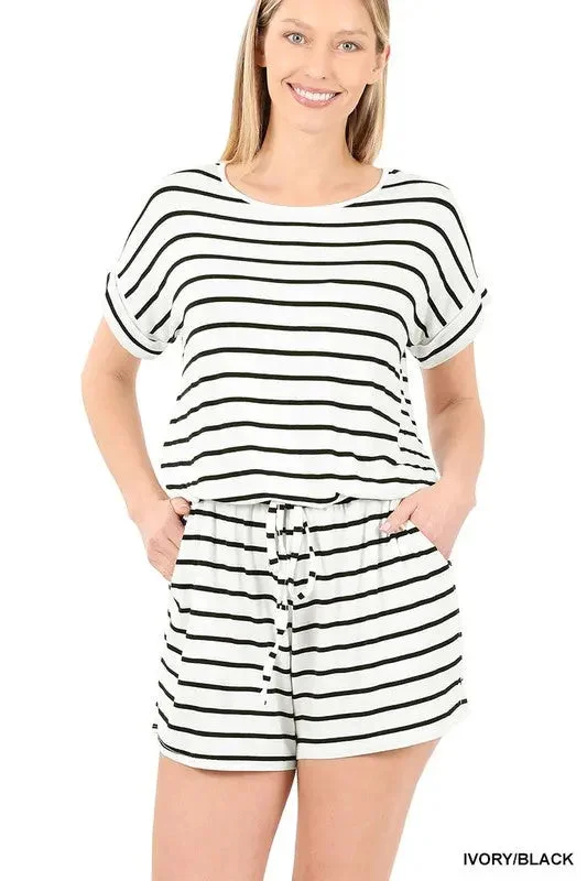 Big Discounts Stripe Casual Romper with Pockets