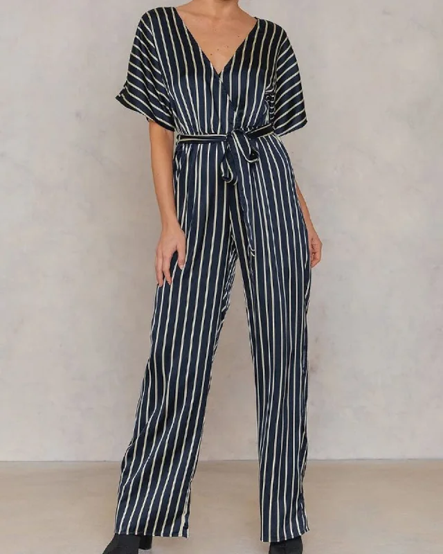 Doorbuster Deal Stripe Wrap Jumpsuit
