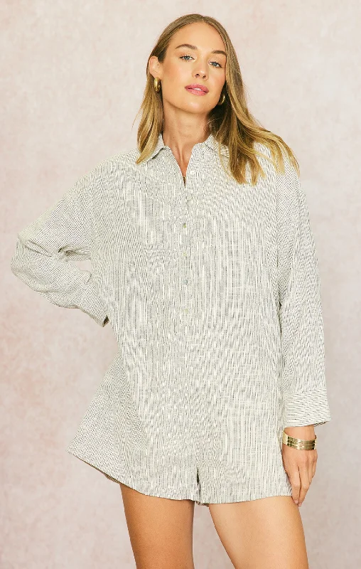 Super Bargain Striped Linen Button Down Romper