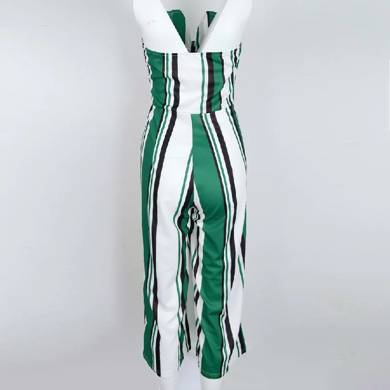 Markdown Madness Maxbell Striped Tie Front Strapless Jumpsuit Long Wide Leg Pants Romper XL Green Markdown Madness Maxbell Striped Tie Front Strapless Jumpsuit Long Wide Leg Pants Romper XL Green