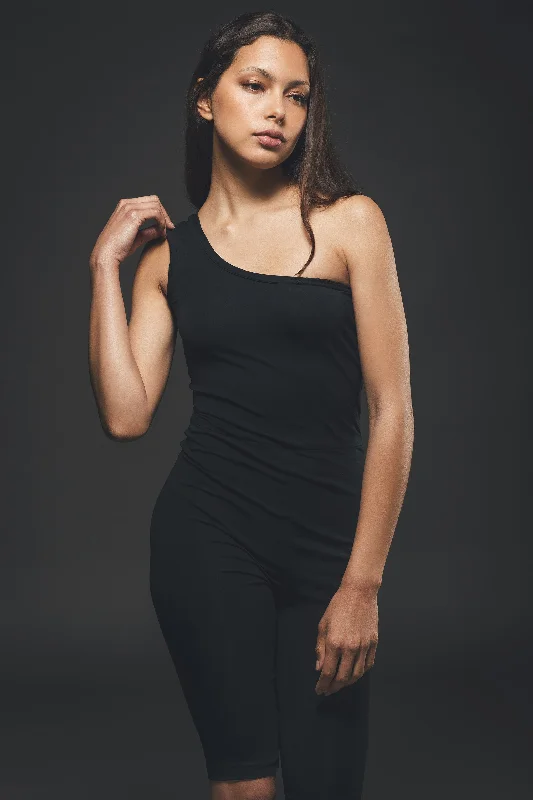 Great Bargains One Shoulder Cycling Jumpsuit in Black