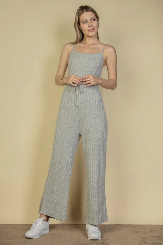 Final Sale Fuzzy Sweater-Knit Jumpsuit with Tie-Front Cami Design