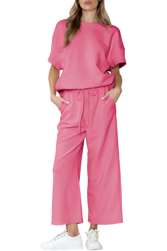 Markdowns Textured T Shirt and Drawstring Pants Set