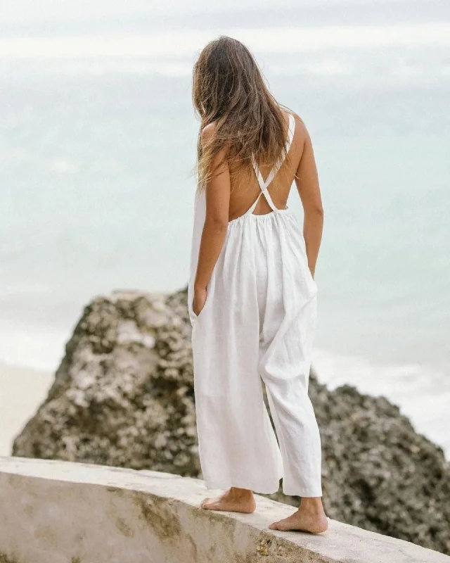 Anniversary Sale "The Lover" Antique White Linen Playsuit