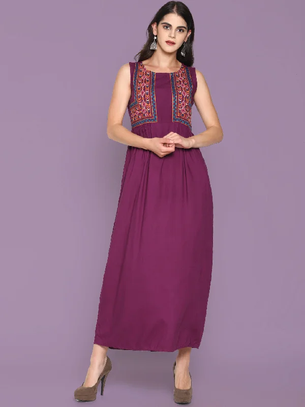 Steals and Deals Purple Embroidered Maxi Dress