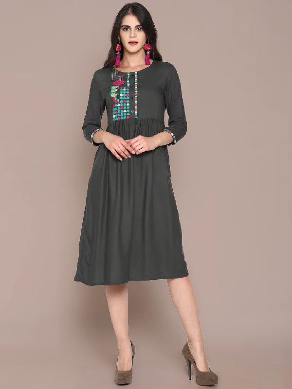 Today’s Deal Grey Embroidered Front Open Dress