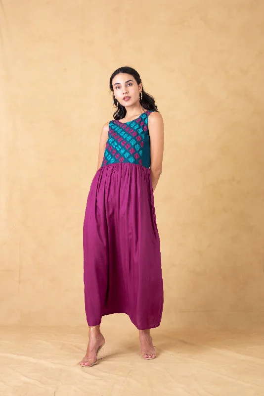 Take Advantage Purple Embroidered Yoke Maxi Dress