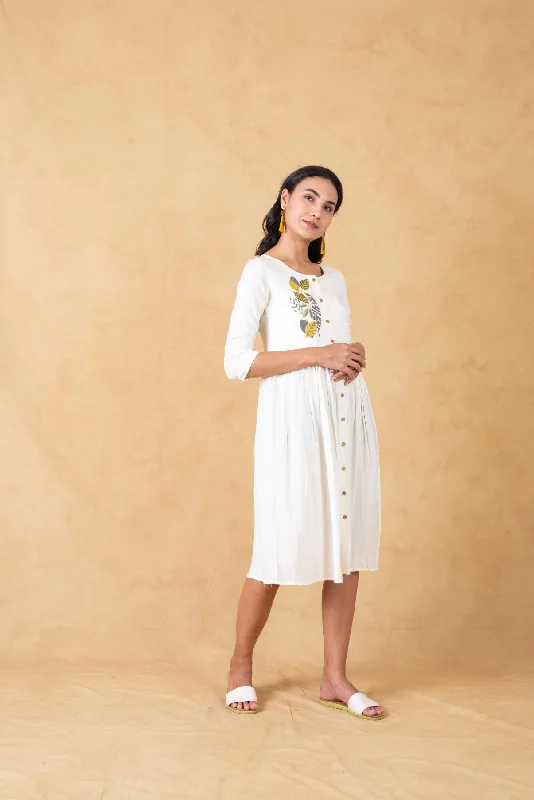 Massive Deals White Embroidered Dress