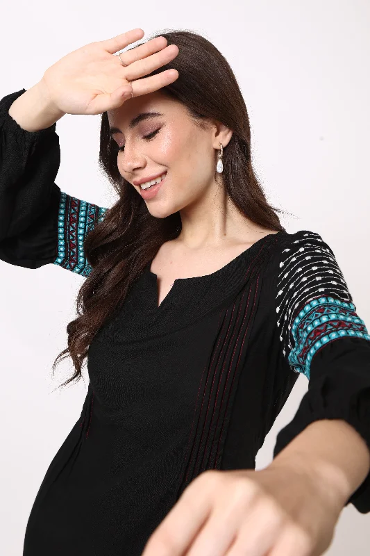 Limited Availability Black Dress With Embroidered Sleeves