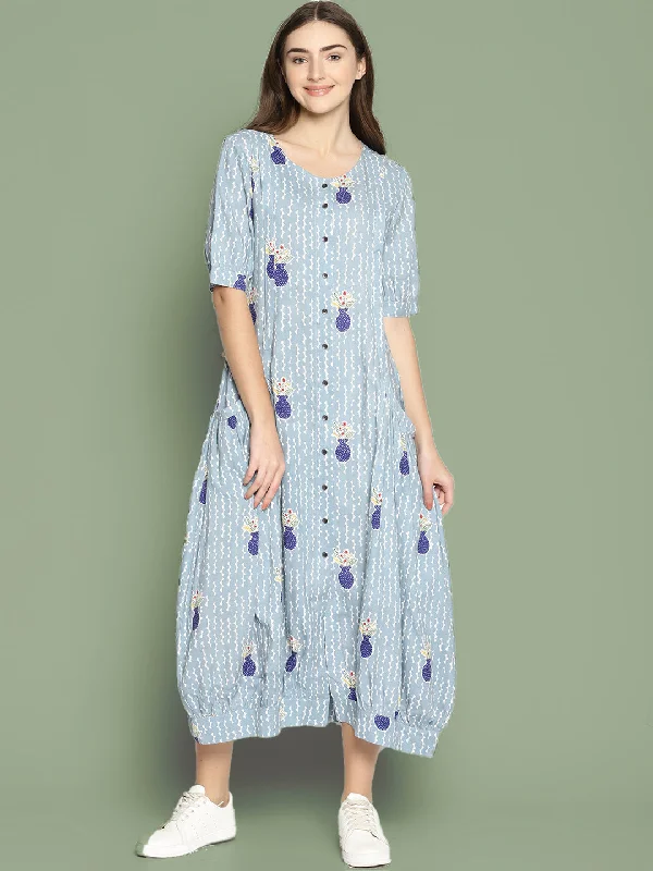 Final Markdown Grey Vase Printed Jhabla Dress