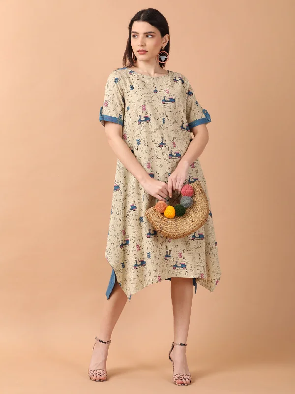 Closeout Scooter Motif Printed a Line Wrap Dress