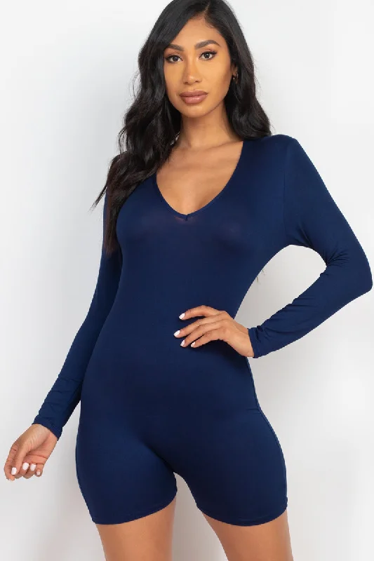 Weekend Deal Long-sleeve V-neck bodycon romper