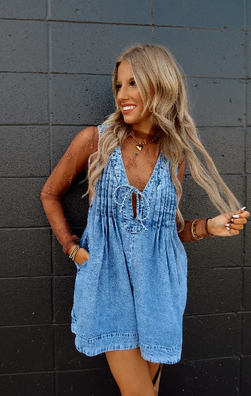 Clearance Event V-Neck Puff Sleeve Denim Short Romper