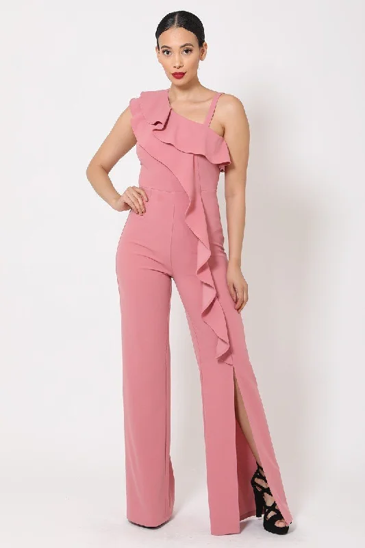 Exclusive Savings One Shoulder Ruffle Jumpsuit