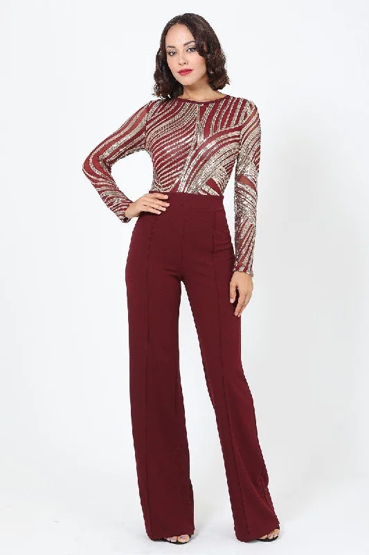 Amazing Deals Sophisticated Gold Sequins Bodice Jumpsuit