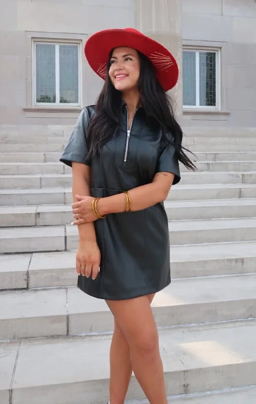 Closeout Sale Vegan Leather Zip Dress
