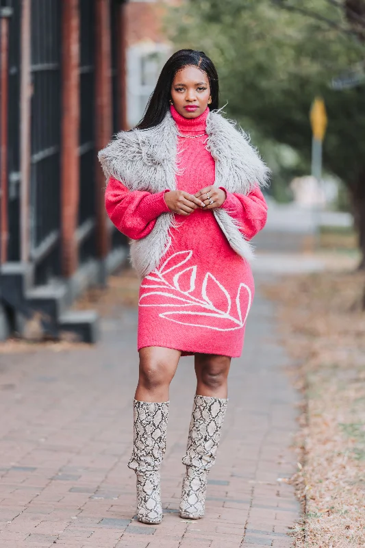 Unmissable Offer Vine Motif Sweater Dress - PNK