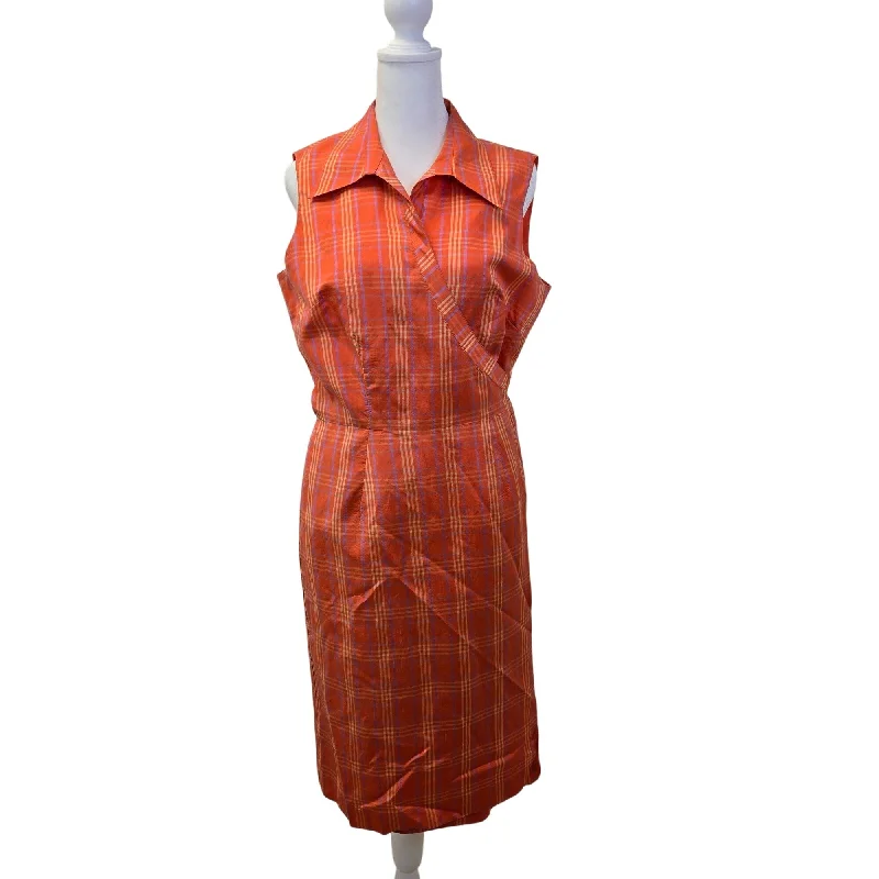 Last Chance Vintage Ice 100% Silk Plaid Collared Wrap Dress Size 12