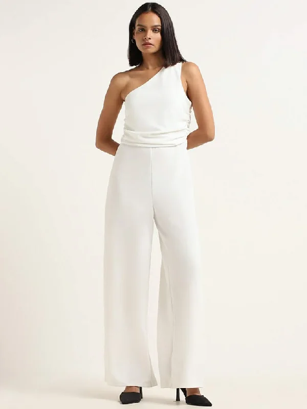 Act Fast Wardrobe Plain White Cotton Blend Jumpsuit