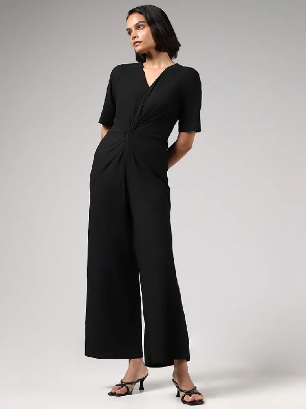 Savings Spectacular Wardrobe Solid Black V-Neck Jumpsuit
