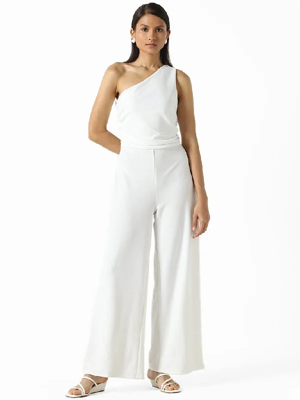 Price Buster Wardrobe Solid White One-Shoulder Jumpsuit