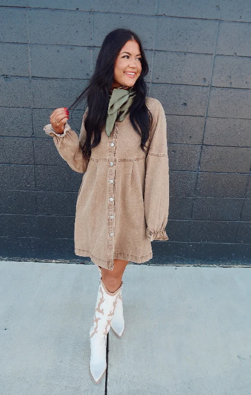 While Supplies Last Washed Button Up Dress