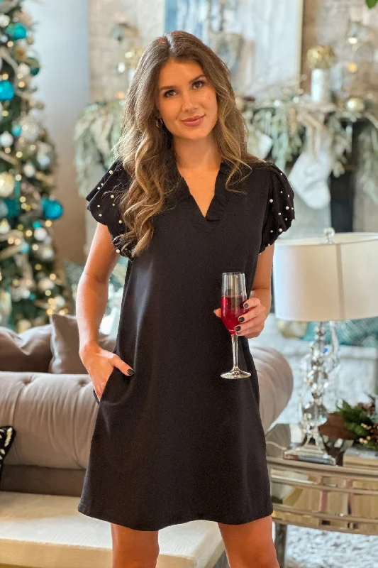 Markdown Madness Wine Toast Pearl Dress : Black