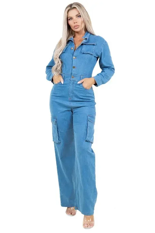 Overstock WOMEN DENIM JUMPSUIT