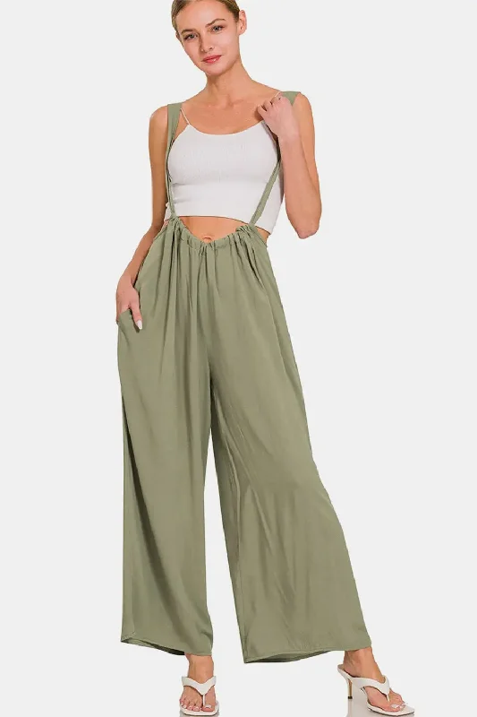 Reduced Prices Zenana Pocketed Wide Strap Overalls
