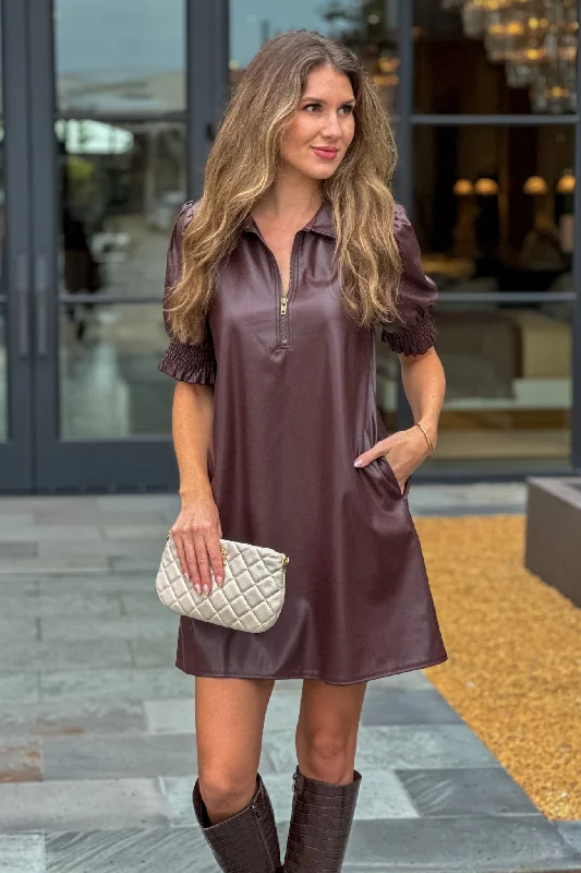 Exclusive Savings Zendaya Faux Leather Mini Dress : Redwood
